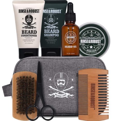 Beard Grooming Kit: Rinse & Robust 8-Piece Bundle for Men’s Beard Care, the Perfect Valentine’s Gift.