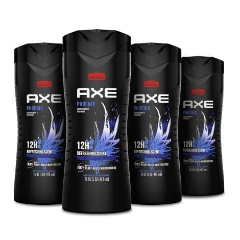 AXE Body Wash Phoenix – 4 Pack, 12-Hour Refreshing Scent, Mint & Rosemary, Moisturizing, 16 oz.