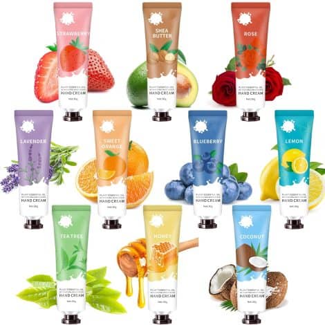 QUNGCO 10-pack Hand Cream Gift Set: Fragrant lotion to heal dry hands, perfect as travel-size stocking stuffers or party prizes.