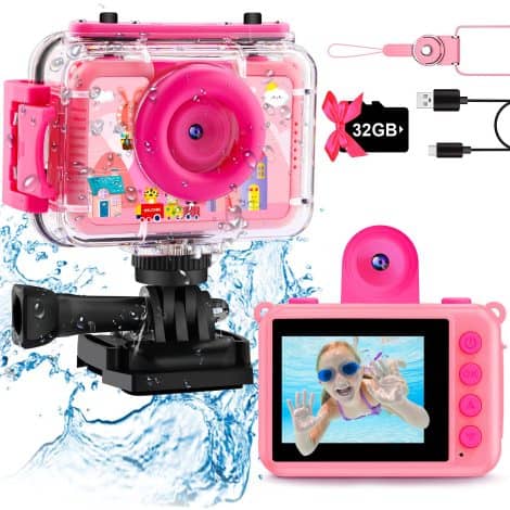 GKTZ Waterproof Camera for Kids – Fun underwater action camera with HD video, perfect birthday gift for girls 3-14.