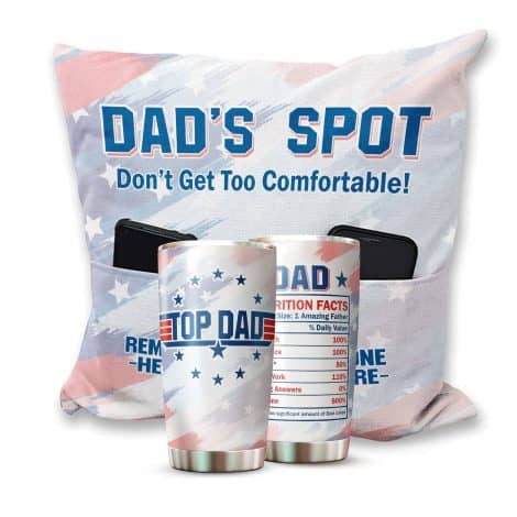 Celebrate Dad with the Kozmoz Inspire Gift Set – includes a Dad Pillow Cover and Tumbler. Perfect for Christmas or birthdays.