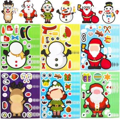 Get festive with 36 Christmas Stickers to create Santa, snowman faces & more! Perfect party favors and stocking stuffers.