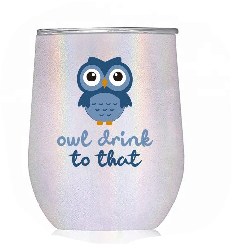 KLUBI Owl Lover’s Glittery White Wine Tumbler or Coffee Mug – Perfect Owl-themed Gift, Birthday, or Kitchen Decor.