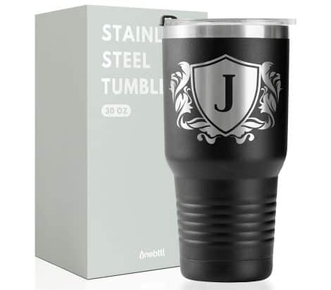 Customized Travel Tumbler for the Man Who Has It All – Personalized Initial J Monogram Coffee Cup.