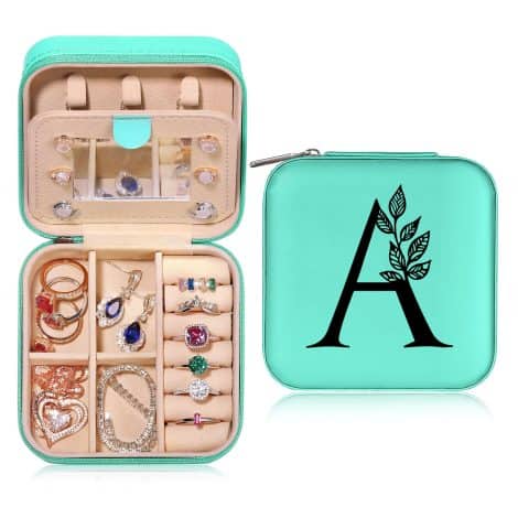 Custom Initial Small Jewelry Box: Stylish, portable case to store and organize essentials, perfect for women and teens.