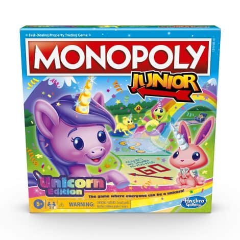 Experience magical fun with Hasbro Gaming Monopoly Junior: Unicorn Edition – a whimsical board game for kids!