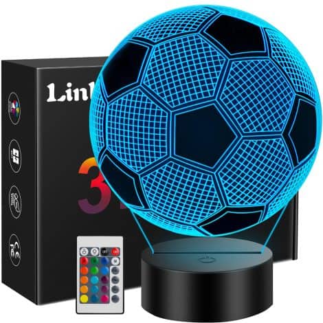 Linkax Soccer Gifts: Soccer Night Light Lamp with Remote Control & Color Changing; Perfect Christmas gift for kids.