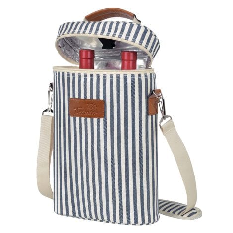 Tirrinia Stripe Wine Tote – Keep two bottles cool and secure while you’re on the go or at a party. Perfect for wine lovers and a great Christmas gift option.