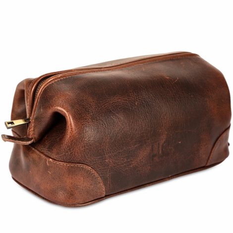 Large Rustic Brown HLC Leather Toiletry Bag is the perfect gift for men, made with premium genuine leather.