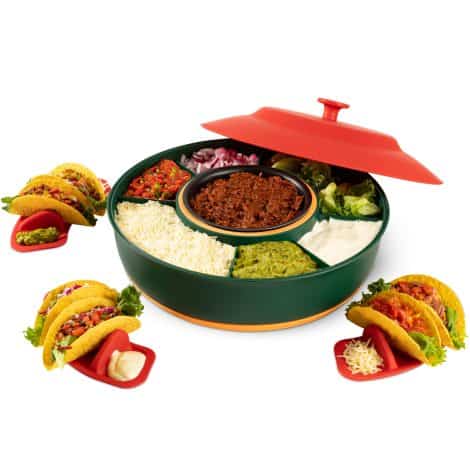 Taco Tuesday Bundle: Taco Bar Set for Parties – Includes Heated Pot, Taco Holders, and Lazy Susan Tray. Perfect for Taco Night! Great for Couples and Housewarming Gifts!