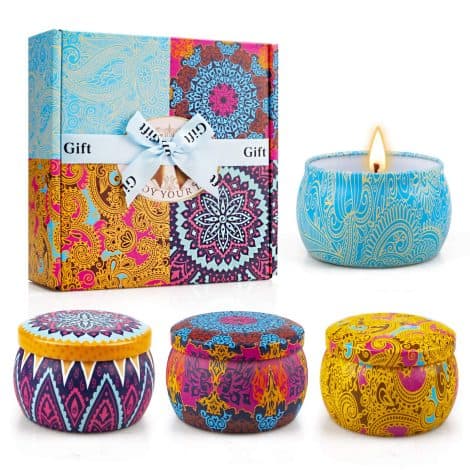 Scented Candles Gift Set: 4-pack of soy wax candles, perfect for birthdays, Mother’s Day, or special occasions.