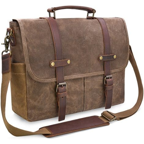 Brown Men’s Leather Laptop Bag – Waterproof Vintage Messenger Bag for 15.6 Inch Computer, Rugged and Stylish.