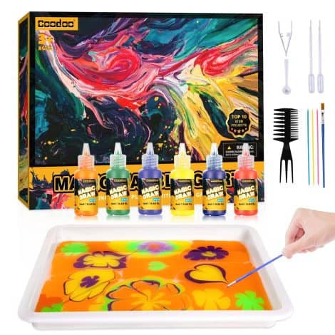 Coodoo Water Marbling Paint Set creates fun and creative arts and crafts for boys and girls, perfect for kids 3-12.