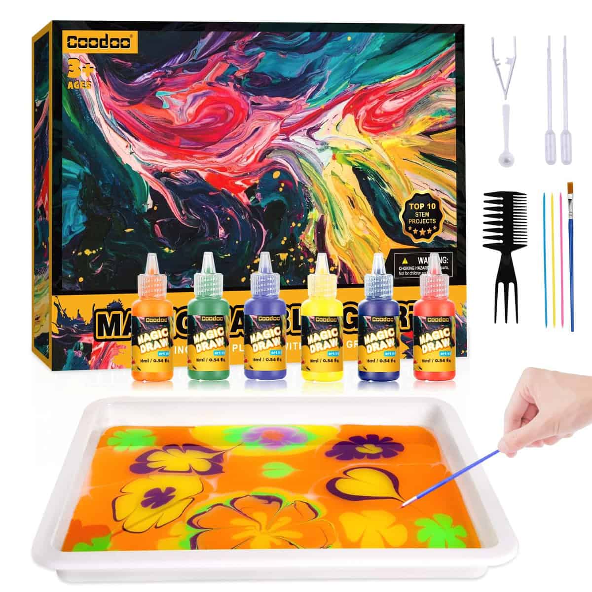 Coodoo Water Marbling Paint for Kids - Arts and Crafts for Girls & Boys Crafts Kits Ideal Gifts for Kids Age 3-5 4-8 8-12