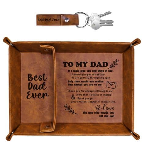 ZAPUVO “Best Dad Ever” Tray and Keychain Set: A perfect gift for Christmas or birthdays, showing appreciation to dads.