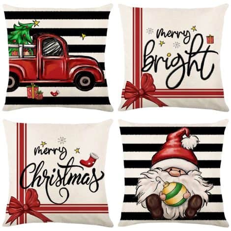 HOOLRO Holiday Pillow Covers, 18×18 Inch, Set of 4, Farmhouse-style Christmas Decor for your Sofa.