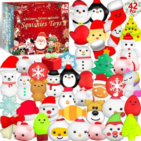 Get 42 adorable Christmas-themed squishy toys for stress relief, party favors, stocking stuffers, and goody bags. Suitable for boys and girls.