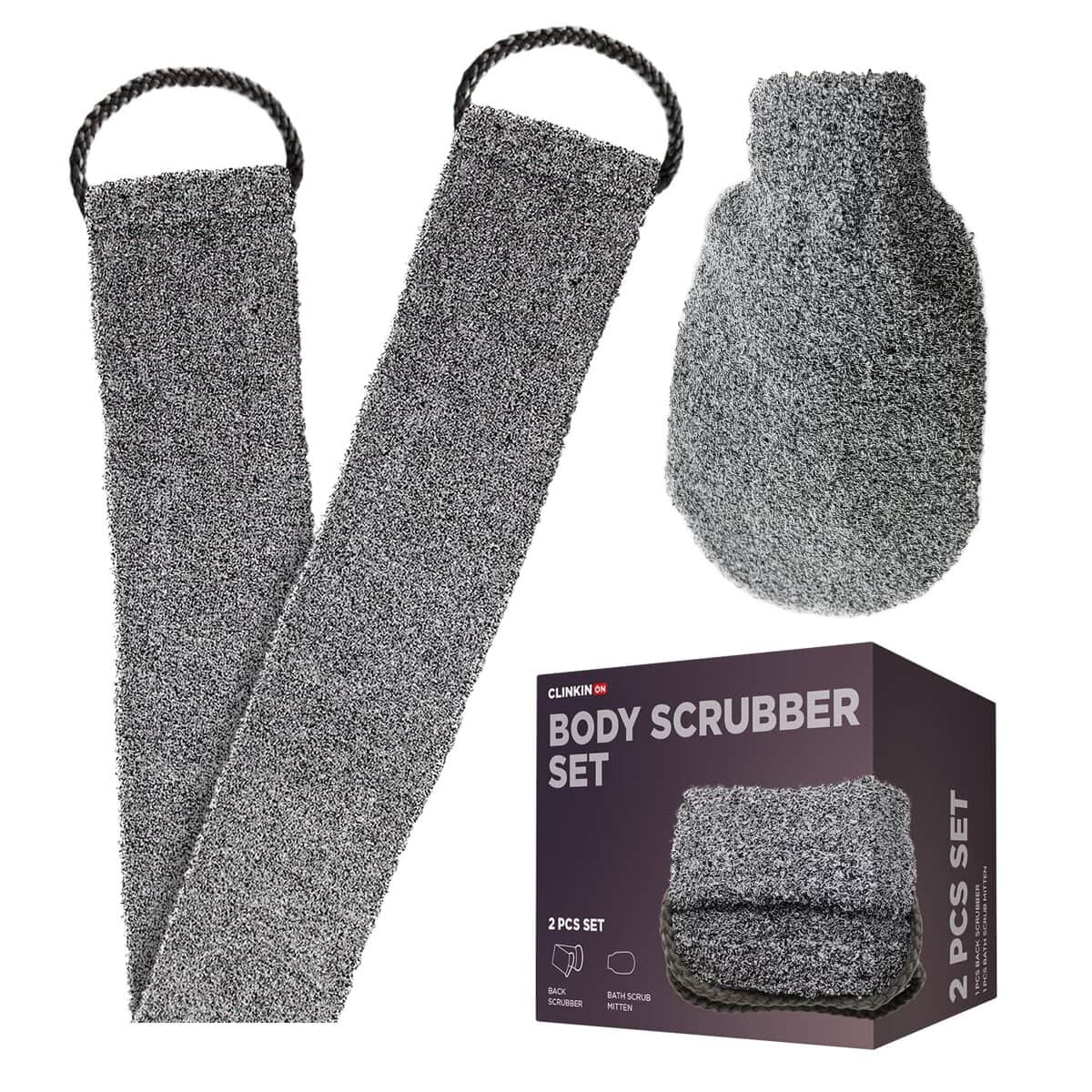 Exfoliating Shower Scrubber Set of 2 Pcs - Body Wash Mitt & Exfoliating Body Scrubbers with Handle for Use in Shower - Self Care Gifts for Women & Men for Beauty & Personal Care