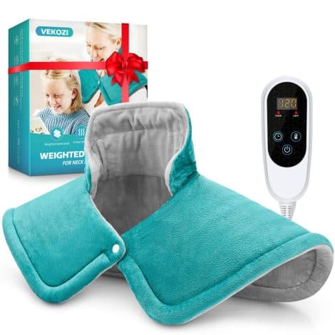 “Blue Neck and Shoulder Heat Pad: Soothe Back Pain with Weighted 2lb Pad, 6 Heat Settings, Perfect Gift!”