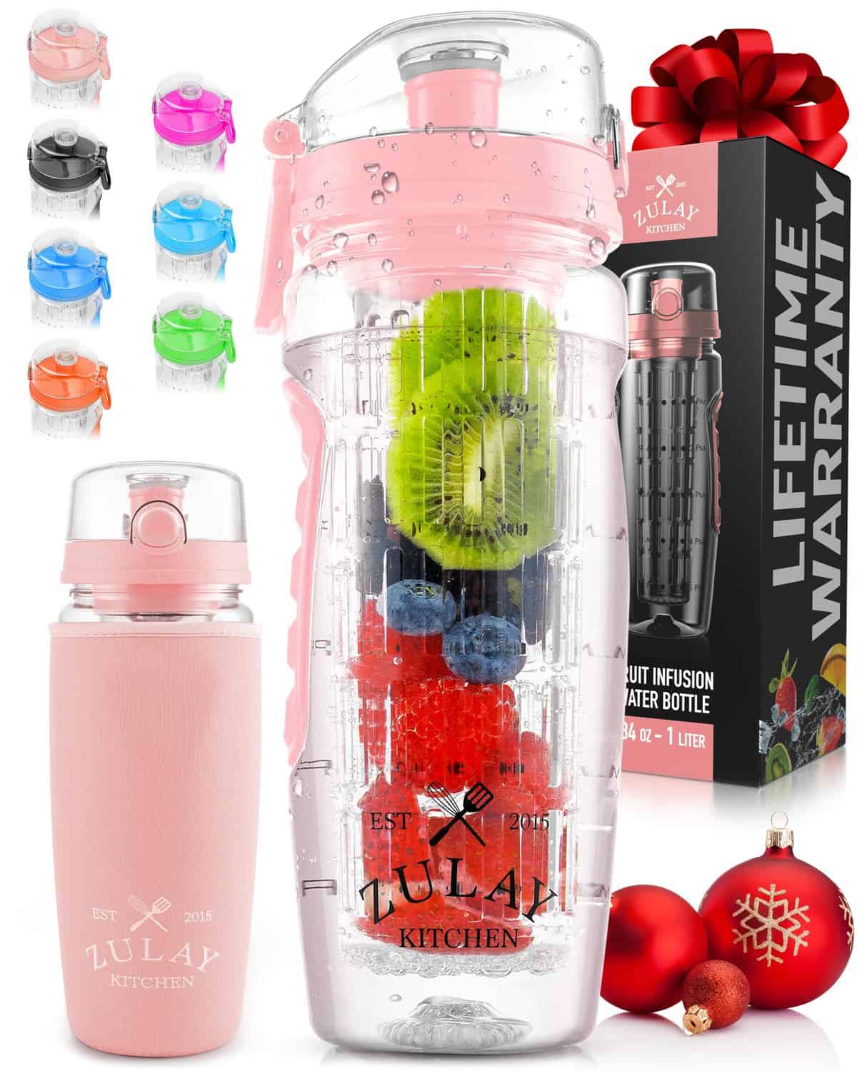 Zulay Kitchen Zulay 34 oz Large Leakproof Fruit Infuser Water Bottle with Sleeve & Anti-Slip Grip - Men and Women’s Ideal Fitness Gift for Gym & Camping