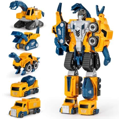 MIEBELY Kids’ 5-in-1 Transforming Robot Construction Vehicles Set – Magnetic Toys with Easy Assembly – Educational STEM