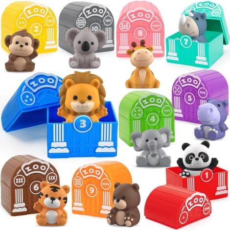 Educational Safari Animal Toy Set: Develop motor skills while teaching counting, matching, and sorting to toddlers. Perfect gift!