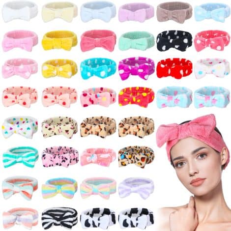 Yinder 40 Pack Bow Spa Headband: Soft, cute headbands for women and girls, perfect for skincare routines and showers.