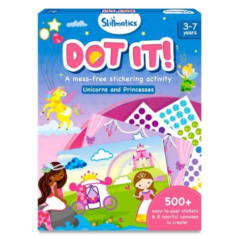 Skillmatics Art Activity – Dot It Unicorns & Princesses: Mess-free sticker art craft kit for kids, perfect gift for ages 3-7, great for travel or stockings.