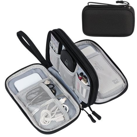 FYY Travel Cable Organizer: Waterproof, Double-Layered Bag for Electronics with Large Storage – Black.