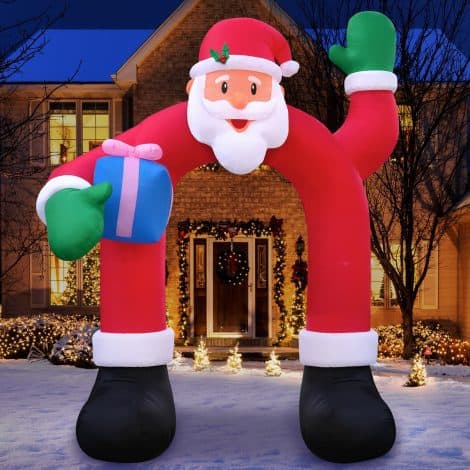 Santa’s Gift Archway – 10ft Inflatable Christmas Decoration with Lights and Fan, perfect for gardens and lawns.