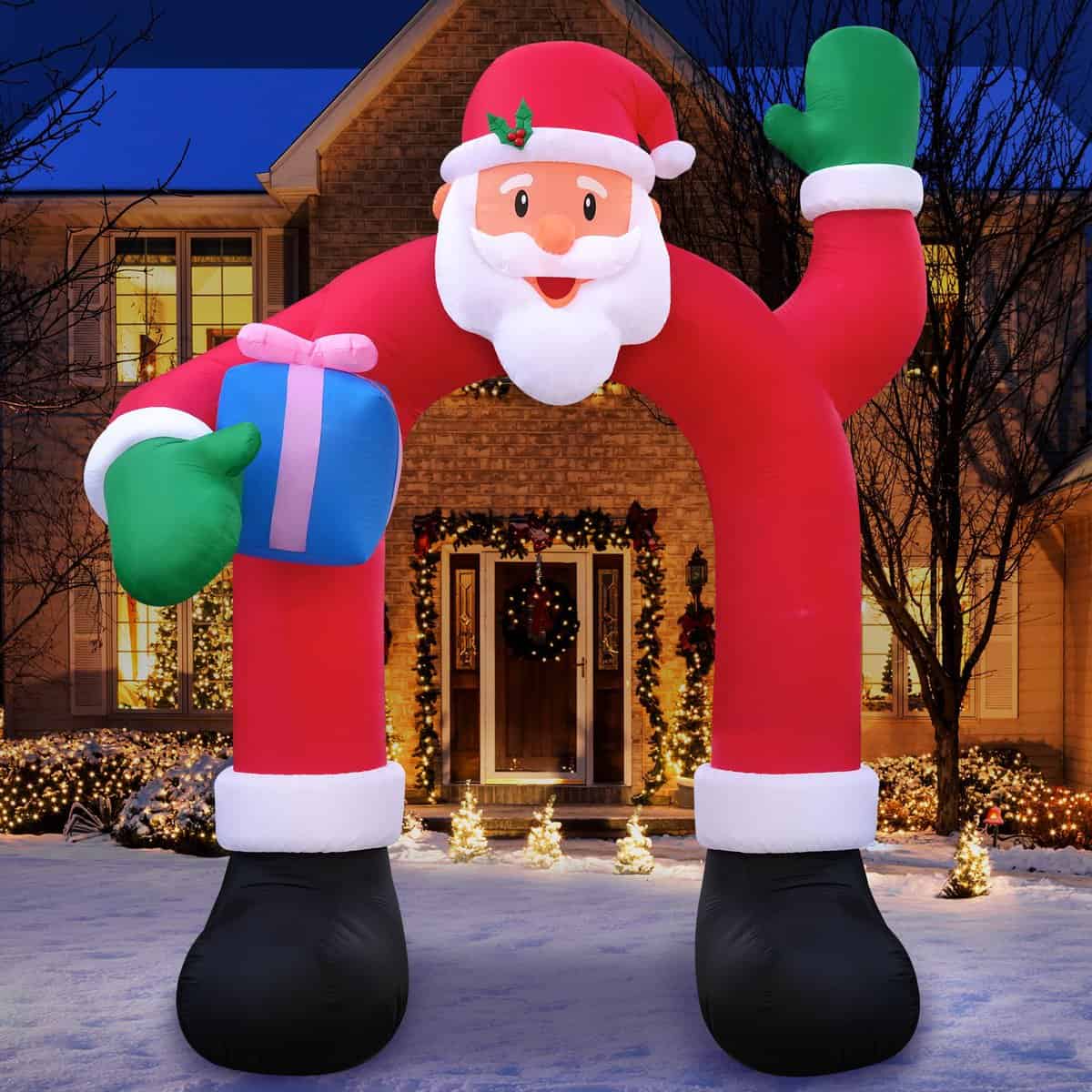 Holidayana Christmas Inflatables Large 10ft Tall Santa with Gift Archway - Inflatable Outdoor Christmas Decorations Blow Up X-mas Decorations for Yard, Lawn & Garden Internal Lights & Built-in Fan