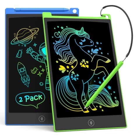 TECJOE LCD Writing Tablet, 2 Colorful Doodle Boards for Kids – Perfect Travel Toy Gift! Blue Green.