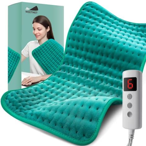 MEETMET’s Electric Heating Pad eases pain and cramps for back, neck, and shoulders. Moist/Dry heat options, perfect gift.