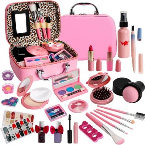 Children’s washable makeup set for girls – Real makeup kit, perfect gift for young princesses, aged 4 to 10.