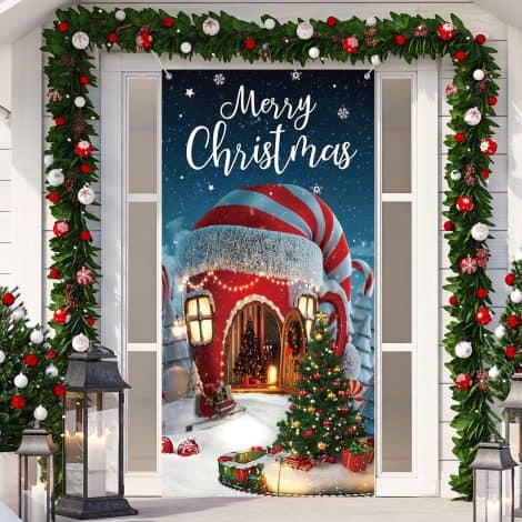 Classic Style Christmas Door Cover – Festive Xmas Decoration for Party, Photo Booth Props, 70.9″ x 35.4″