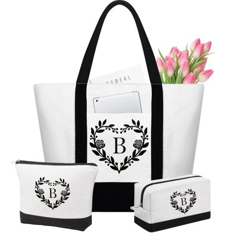 Personalized YOOLIFE Tote Bag Set: Ideal Gifts for Her, featuring Makeup Bags, Great for Mom, Weddings, Teachers, Bridesmaids, or as a Thank You Gift.