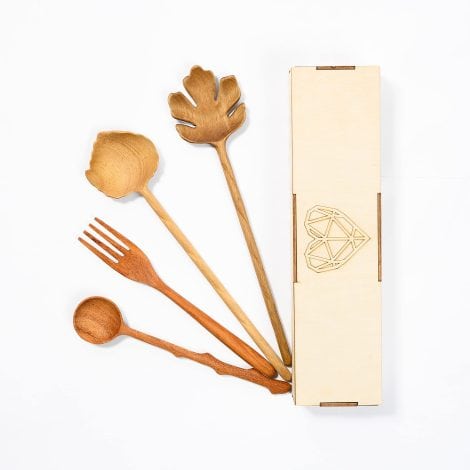 JABIHOME 4-Piece Wooden Utensil Set: Perfect hostess, cooking, and holiday gifts for women and adults.