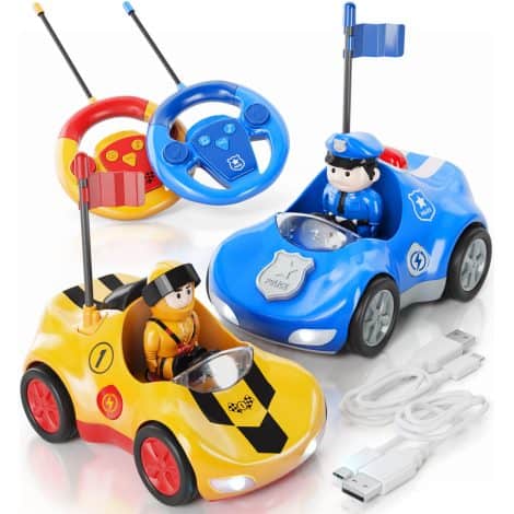 “Kids’ Rechargeable Remote Control Cars, 2-Pack with Police & Race RC Car – Perfect Birthday or Christmas Gift!”