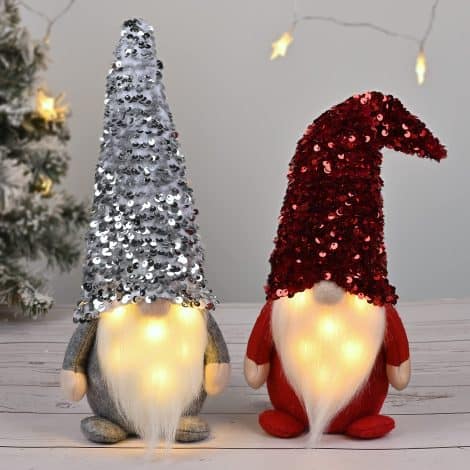 “D-FantiX 2-Pack Sparkling Christmas Gnomes Plush with Illuminating Beard, Handcrafted Swedish Santa Figurines, Nordic Elf Decor.”