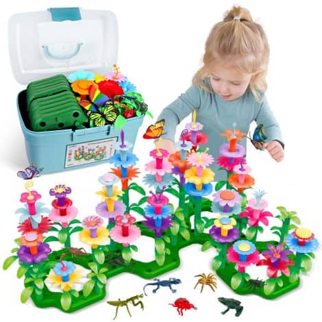 Educational Garden Playset for Toddler Boys and Girls (156 pieces), perfect Christmas or birthday gift for ages 2 and up.