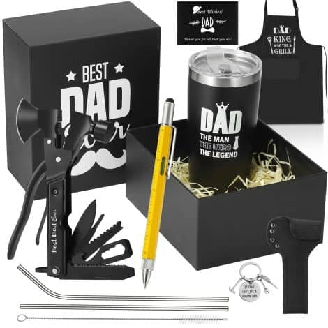 AIYNND Dad Birthday Gifts from Daughter Son: Happy Birthday Gifts for dad with 20oz Dad Tumbler Set. Perfect for dads who have it all, including new dads. Ideal Christmas present, showcasing “Best Dad Ever.”