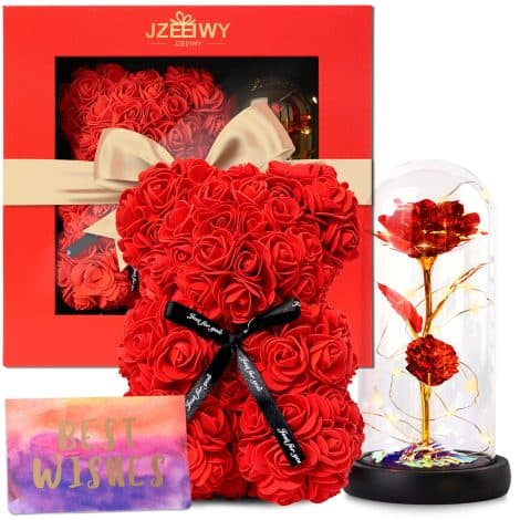 JZEEIWY Flower Rose Bear: the ideal romantic gift for Mom, Wife, Girlfriend or Friend on special occasions.