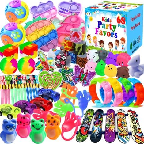 Party Pack with 68 Kids’ Toys, Ideal for Classroom Rewards, Goodie Bags, Pinatas, and Birthday Favors.