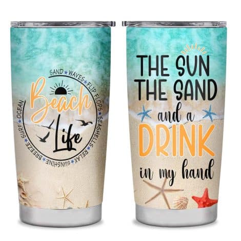 20oz Stainless Steel Beach Tumbler – Perfect Gift for Women who Love the Beach and Drinks.