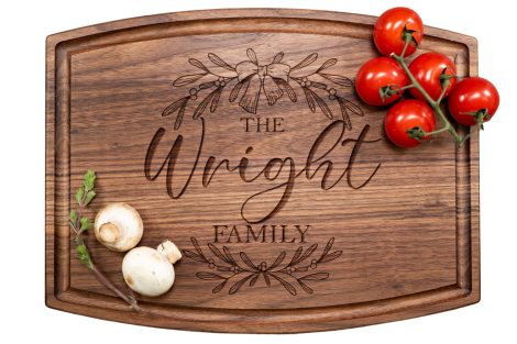 Custom-engraved wooden cutting boards, handmade in the USA. Perfect gift for weddings, birthdays, holidays, and more.