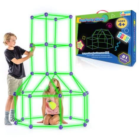 Exciting Forts Glow Kit for Kids – 81 pieces to build glowing forts indoors or outdoors.