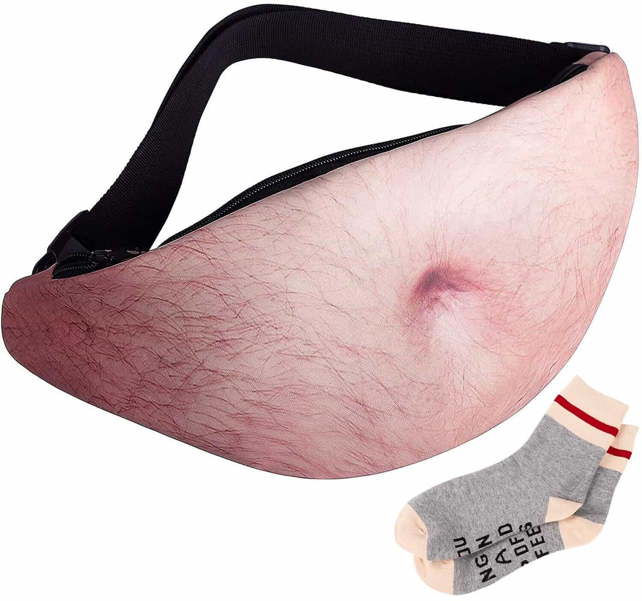 Belly Fanny Pack Dad Waist Bag - Fathers Day Christmas Gag Gifts Prank for Adults Father Hubby Men with Funny Socks