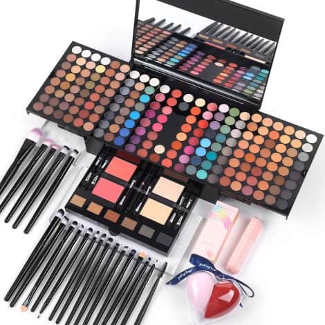 Women’s Makeup Gift Set – Collection of 190 Colors Palette with Eyeshadow, Blushes, Eyebrow Powder, Eyeliner, Brushes, Primer, Mirror & Sponge.