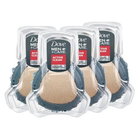 Dove Men+Care Shower Tool 4 Pack deeply cleanses and exfoliates for stronger, healthier skin.