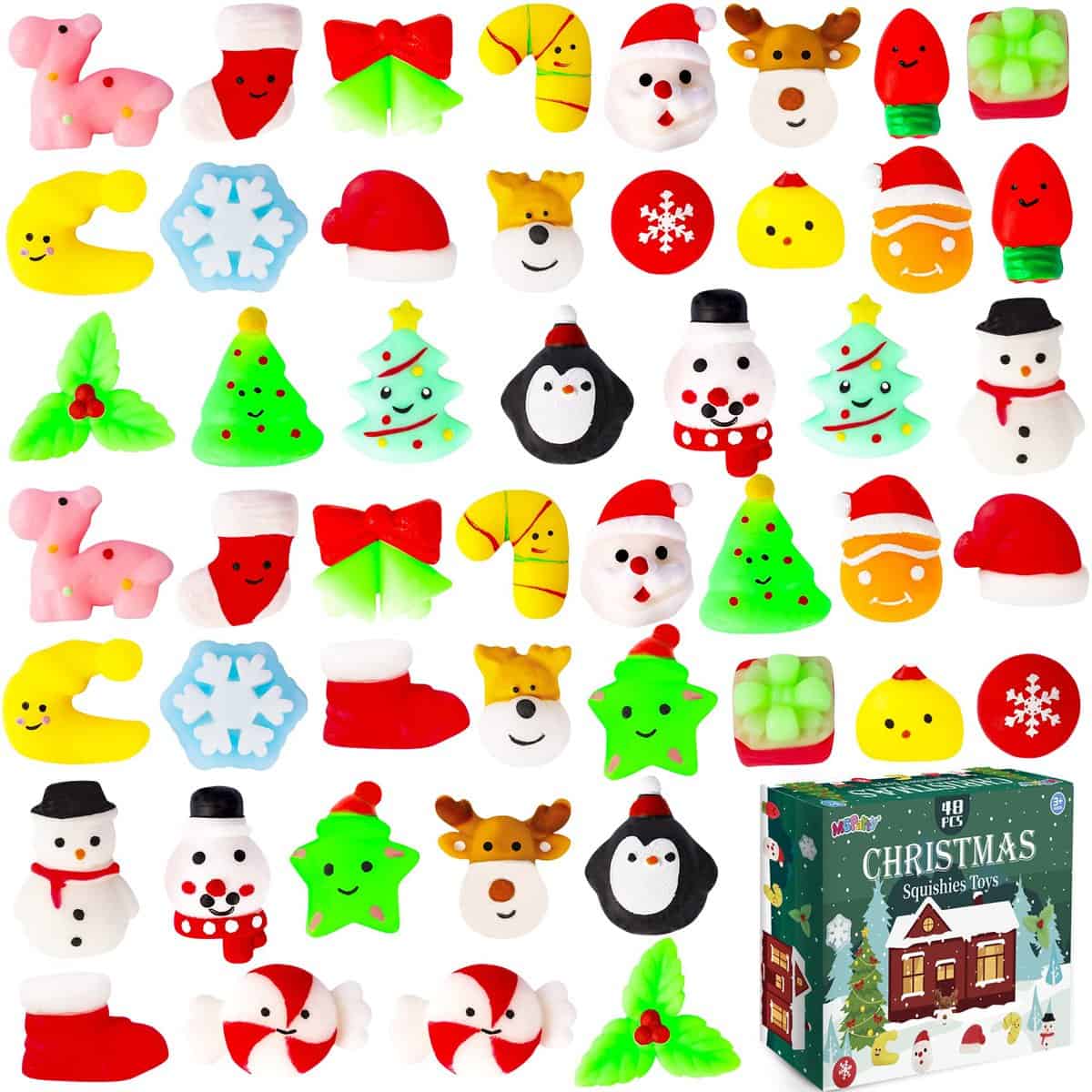 MGparty 48 PCS Christmas Squishies Mochi Squishies Toys for Kids Christmas Stocking Stuffers Party Favor Goodie Bag Filler Bulk